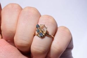 14k Gold Diamond Sapphire Ring Raw Diamond Engagement Ring Solid Gold